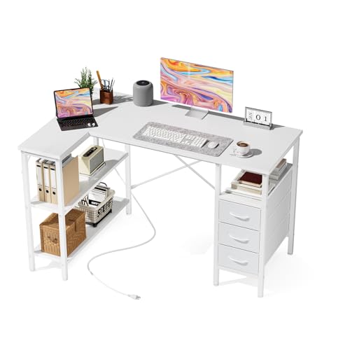 47-Inch L Shaped Computer Desk with Drawers