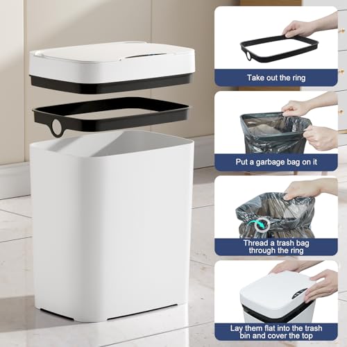 Vanpopubs 2 Pack 3.6 Gal Bathroom Trash Can with Lid, Small Smart Automatic Touchless Garbage Can, Slim Motion Sensor Waterproof Plastic Trash Bin for Bedroom Office Kitchen Dorm Toilet