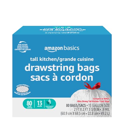 80 Count Amazon Basics 13 Gallon Kitchen Trash Bags