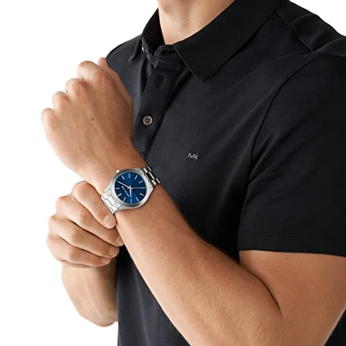 Michael Kors Slim Runway Three-Hand Stainless Steel Men's Watch and Brown Leather Wallet Gift Set (Model: MK1060SET)