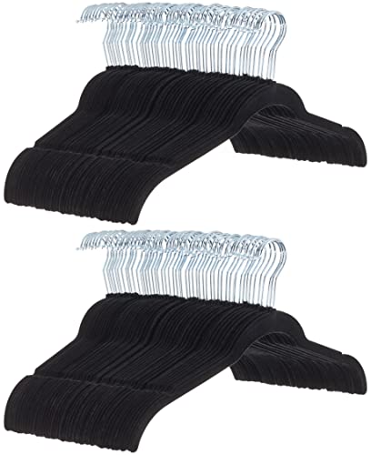 Amazon Basics Slim, Velvet, Non-Slip Shirt Clothes Hangers, Black/Silver - Pack of 100