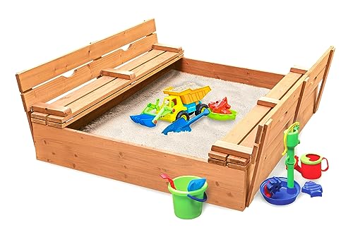 Badger Basket Wooden Sandbox with Lid and Benches