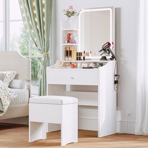 Makeup Vanity Desk with Mirror, Lights, Drawer, Chair