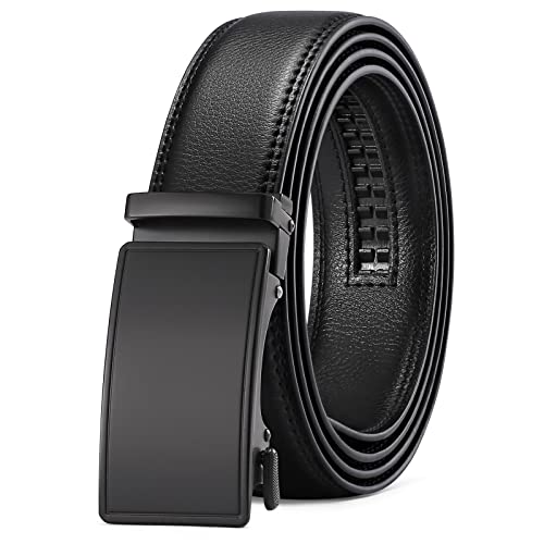 Men's Leather Ratchet Belt Automatic Buckle Dress Casual
