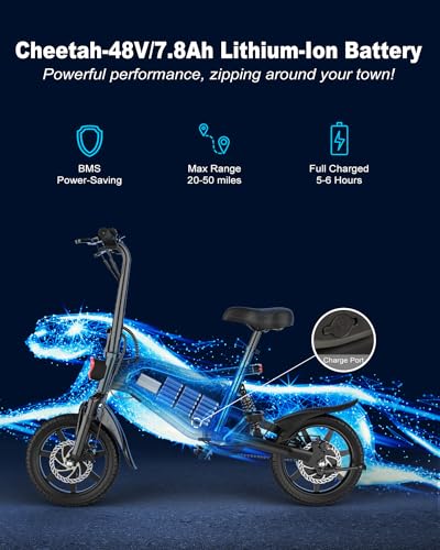 ANCHEER 14" Electric Bike for Adults, 20MPH Folding Electric Mini Bike, 48V 374Wh Battery, Up to 45 Miles, Dual Shock Absorber, Brake Taillight, Cruise Control, LCD Display (Country)