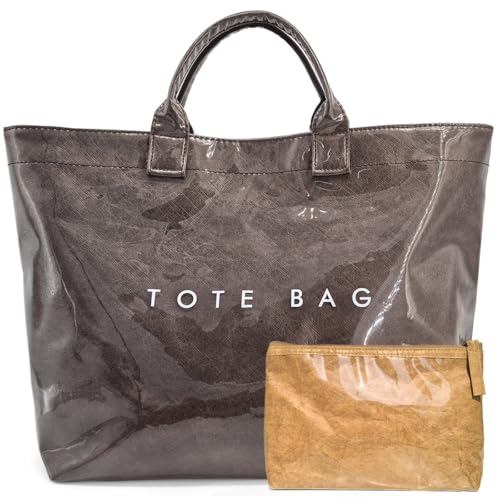 Large PVC Kraft Paper Print Tote Handbag