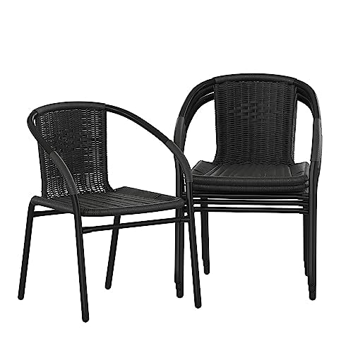 4 Pack Stackable Rattan Indoor Outdoor Dining Chairs