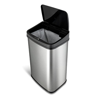 NINESTARS DZT-50-28 Automatic Touchless Motion Sensor Rectangular Trash Can, 13 Gal, Black Trim