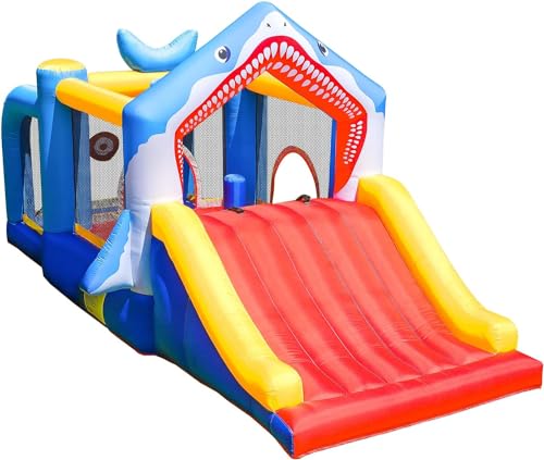 Shark Inflatable Bounce House with Slide and Ball Pit