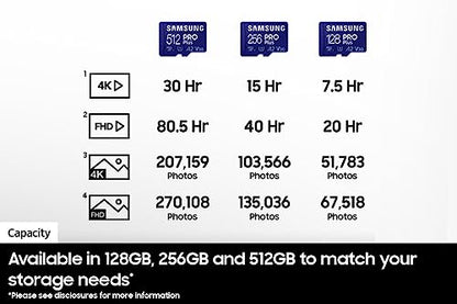 SAMSUNG PRO Plus microSD Memory Card + Reader, 128GB MicroSDXC, Up to 180 MB/s, Full HD & 4K UHD, UHS-I, C10, U3, V30, A2 for Android Phones, Tablets, GoPRO, DJI Drone, MB-MD128SB/AM, 2023