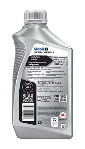Mobil 1 FS European Car Formula Full Synthetic Motor Oil 0W-40, 1 Quart (Pack of 6)