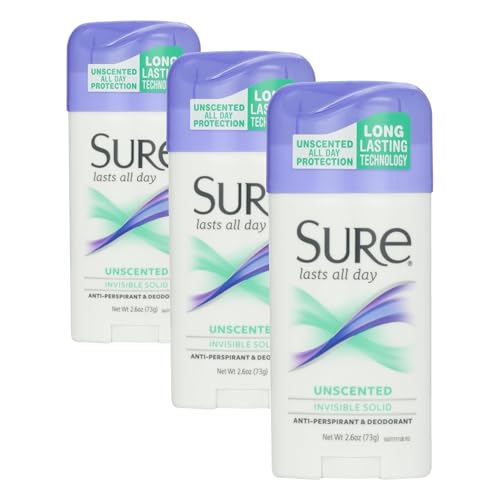 3 Pack Sure Unscented Invisible Solid Deodorant 2.6 oz