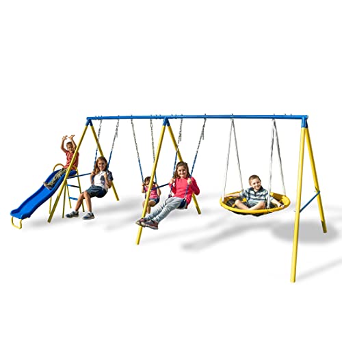 Sportspower Metal Swing Set with Slide and Saucer