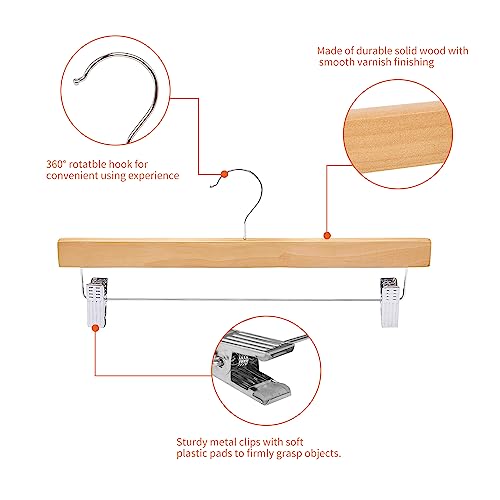 Amazon Basics Wooden Pants Hangers with Clips - Natural, 10-Pack