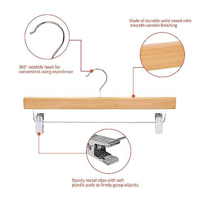 Amazon Basics Wooden Pants Hangers with Clips - Natural, 10-Pack