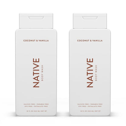 Native Body Wash Contains Naturally Derived Ingredients | For Women & Men, Sulfate, Paraben, & Dye Free Leaving Skin Soft and Hydrated | Coconut & Vanilla 18 oz - 2 Pk