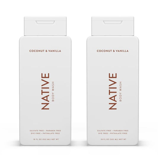 Native Body Wash Contains Naturally Derived Ingredients | For Women & Men, Sulfate, Paraben, & Dye Free Leaving Skin Soft and Hydrated | Coconut & Vanilla 18 oz - 2 Pk