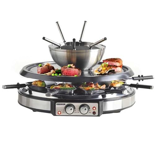 1500W 8-Person 2-in-1 Fondue Raclette Grill