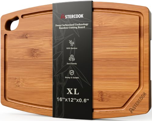 Astercook Large Bamboo Cutting Board with Juice Groove