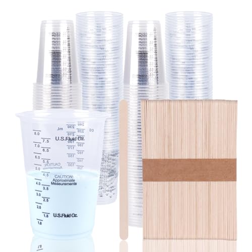 200 Pack Plastic Measuring Cups with Wooden Stirrers