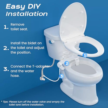 Shineforu Ultra-Slim Bidet Dual Nozzle Bidet Attachment for Toilet, Bidet Toilet Seat Attachment with Pressure Controls(Feminine/Posterior Wash),Ultra-Quick Installation Design Non-Electric Bidet