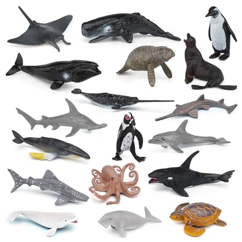 18 Pack Mini Sea Animal Figurines Bath Toys Set