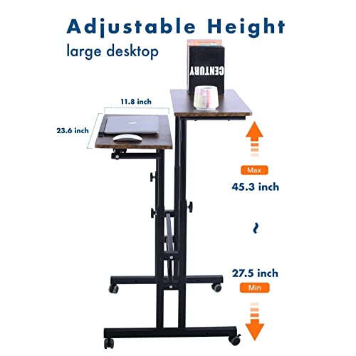 AIZ Mobile Standing Desk, Adjustable Computer Desk Rolling Laptop Cart on Wheels Home Office Computer Workstation, Portable Laptop Stand for Small Spaces Tall Table for Standing or Sitting, by