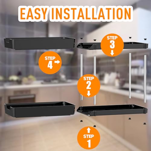 2 Pack Black Under Sink Organizer, Multi-Purpose kitchen and Bathroom organization,Pull Out Drawers Organizer,pantry organizersalso used for countertop,makeup and medicine cabinet storage.