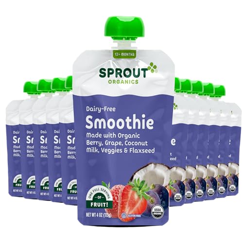 12 Pack Dairy-Free Kids Smoothie Pouches, Organic, 4oz