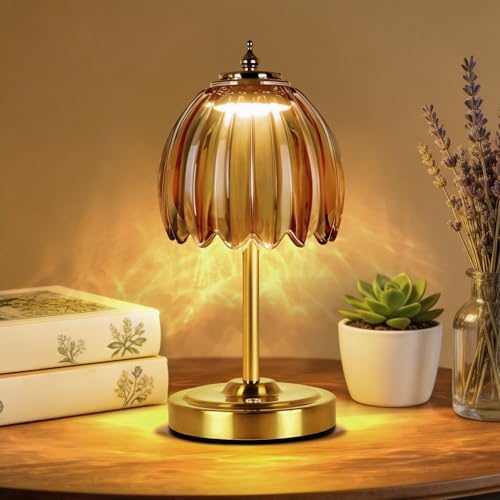 Cordless Rechargeable Glass Flower Table Lamp