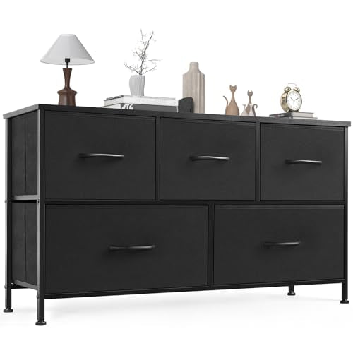 5 Drawer Tall Fabric Dresser with Metal Frame