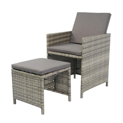 ojhnbvv Pieces Dining Outdoor Space Saving Rattan Chairs with Glass Table Patio Furniture, Back Sectional Conversation Set Wicker Cushion for Lawn, Garden, Backyard, 9-Grey
