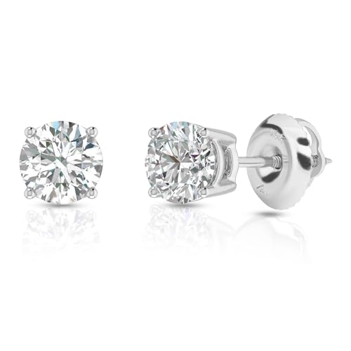 1 Carat Lab Grown Diamond Solitaire Stud Earrings 14K White Gold