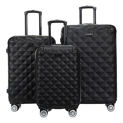 Kenneth Cole REACTION Diamond Tower Collection Lightweight Hardside Expandable 8-Wheel Spinner Travel Luggage, Black, 3-Piece Set (20", 24", & 28")