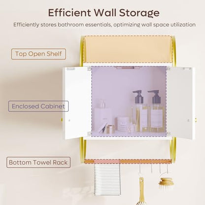 Bestier Floating Shelves for Wall, Kitchen Wall Cabinet with 2 Door and Towel Rack, Wall Shelves for Kitchen, Bedroom, Living Room, Bathroom, Office, Modern White