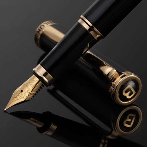 Piano Lacquered Luxury Fountain pen,24K Gold Trim,Fine Nib,Germany Schneider Ink Converter & 6 Ink Cartridges,Exquisite Leather Box-Best Pen Gift Set for Men & Women Professional
