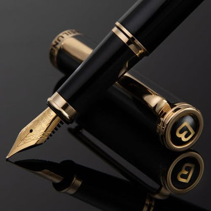 Piano Lacquered Luxury Fountain pen,24K Gold Trim,Fine Nib,Germany Schneider Ink Converter & 6 Ink Cartridges,Exquisite Leather Box-Best Pen Gift Set for Men & Women Professional