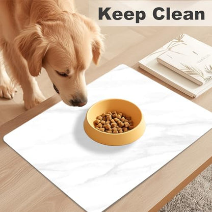 Stone Dish Drying Mat for Kitchen Counter, 16x12 inch Food Grade Diatomaceous Earth Ultra Absorbent Dish Mats, Quick Dry Pad for Bottles, Dishes,Cups and More (White Marble)