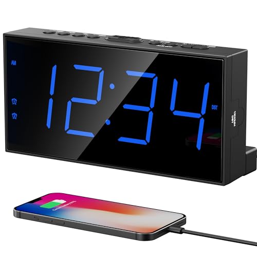 Dual Alarm Clock with USB Charger, Large LED Display