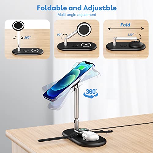 GEJIUCAI 3 in 1 Magnetic Wireless Charger, Adjustable Charging Station for Apple iPhone/iWatch/Airpods, Compatible with iPhone iPhone 14 13 12 Pro Max Mini, Airpods 3/2/Pro, iWatch 7/6/SE/5/4/3/2
