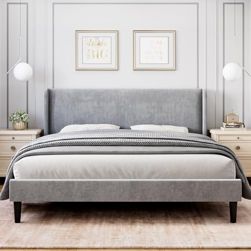 King Upholstered Platform Bed Frame with Headboard