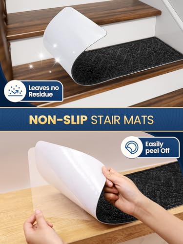 Prohalo Stair Treads Non Slip for Wooden Steps Indoor, 30"X8" Stair Runner，Peel and Stick Carpet for Stair Treads with Reusable Adhesive, Covers Staircase Step 15 Pcs Black