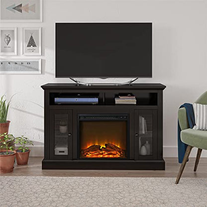 Ameriwood Home Chicago Fireplace TV Stand for TVs up to 50 Inch, Replaceable Electric Fireplace Insert Heater, Realistic Log and Flame Effect, For Living Room or Bedroom, Espresso