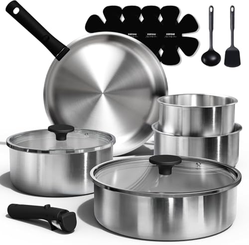 15 Piece Detachable Handle Stainless Steel Cookware Set