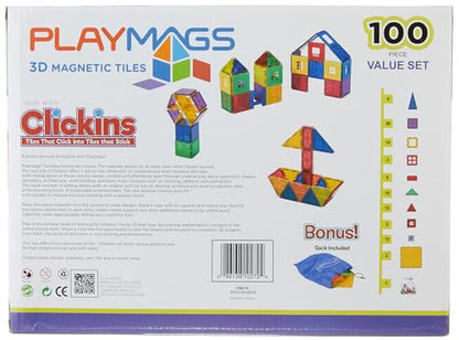 Playmags 100-Piece Magnetic Building Tiles Set