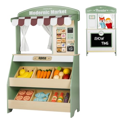 Kids Grocery Store and Puppet Theater Playset
