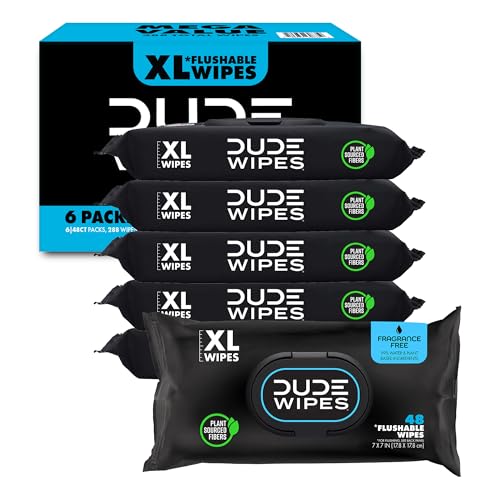 6 Pack Dude Flushable Wipes, 288 Extra Large