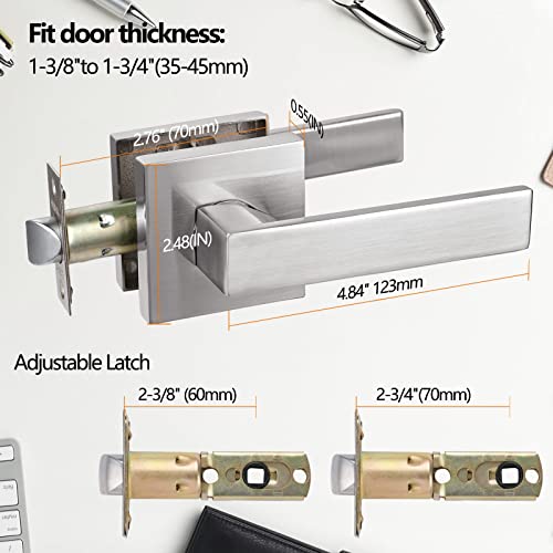 NEWBANG Hall/Closet Lever Handle Lock Satin Nickel Finish-Heavy Duty Door Lock Handle in Silver for Passage Door