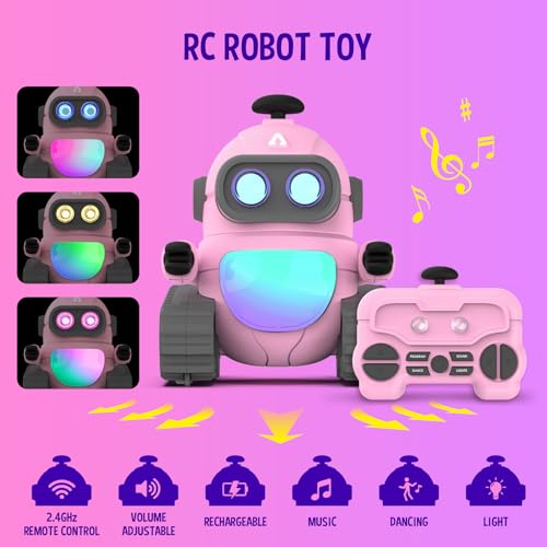 GILOBABY Robot Toys for Girls, Rechargeable Remote Control Robot Toy for Kids, Programmable RC Robots with LED Eyes, Flexible Head & Arms, Dance Moves, Music, Birthday Gifts for Girls Ages 3+ Years