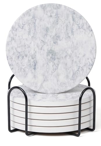 6 Piece Absorbent Marble Coaster Set with Holder